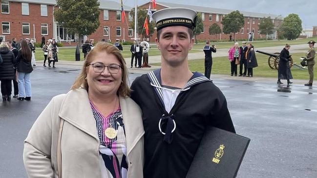 Thomas West with mother Felicty West during his Navy graduation ceremony. Photo: Facebook