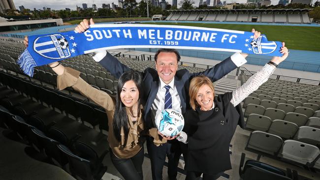 South Melbourne A-League Advisory Board chairman Bill Papastergiadis, with bid team members L to R Luisa Chen and Gabrielle Giuliano.