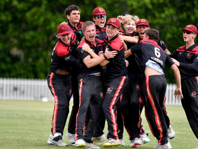 Terrace celebrate a winGPS First XI cricket between Terrace and Ipswich Grammar SchoolSaturday February 1, 2025. Picture, John Gass