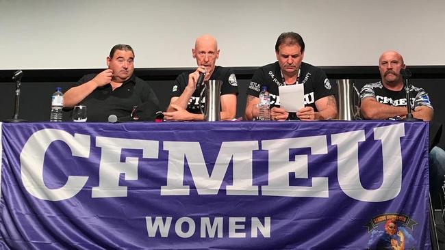 John Setka, second from right, at a CFMEU Victorian branch meeting celebrating the union’s support for women.