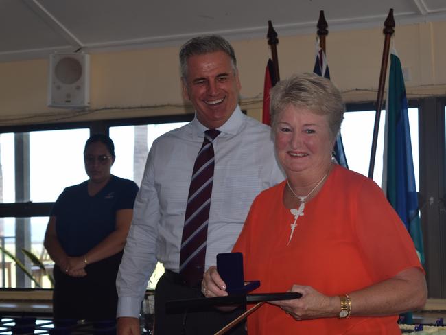 Burdekin MP Dale Last presents Bowen Senior Citizen of the Year Christine Coventry with her award at the Australia Day Awards Presentation. Photo: Elyse Wurm