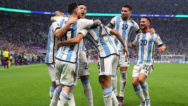 Argentina celebrates after their first goal. Picture: Getty Images