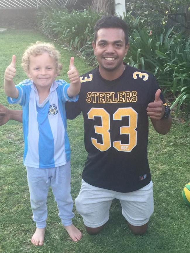 Willie Rioli with Matthew Lokan’s son Jack.