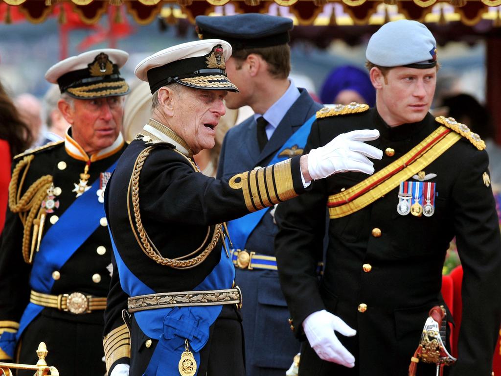 Prince Charles, Prince Philip, Prince William and Prince Harry during the Thames Diamond Jubilee Pageant on the River Thames in London, in 2012. Picture: JohnStillwell/Pool/AFP