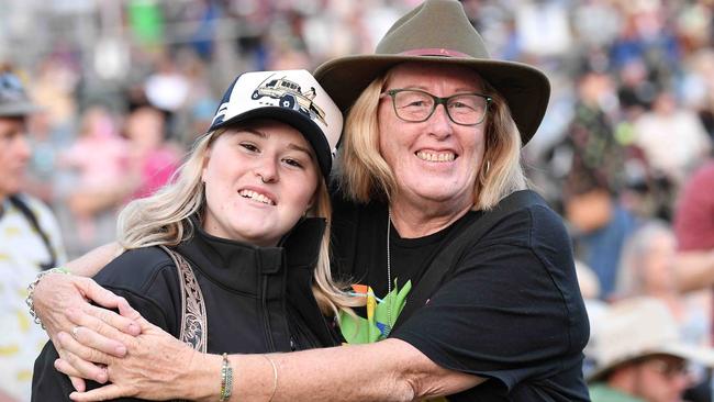 Kiah McIntosh with her granddaughter Karen Cook at Gympie Music Muster. Picture: Patrick Woods.