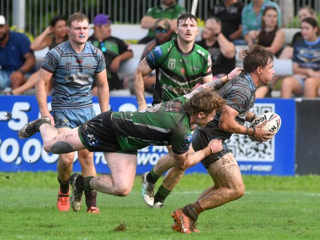Townsville Blackhawks against Central Coast Capras at Jack Manski Oval. Blackhawks Thomas Nisbet and Capras Connor Rothery. Picture: Evan Morgan