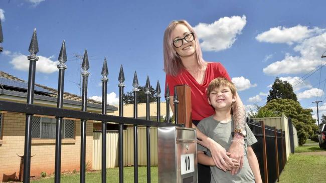 Kirralee Saunders  and her son Carter Johnson. Carter recently celebrated his 7th birtdhay and had a surprise visit from the bin-man who presented him with his own JJRichards garbage truck. April 2019. Picture: Bev Lacey