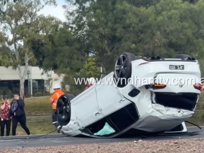 Multiple car crash on Princess Hwy near Hoppers Lane in Werribee on Monday, April 8, 2024. Picture: Wyndham TV.