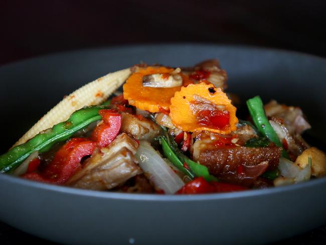 The decadent Pork Belly Chilli Basil. Picture: Sue Graham