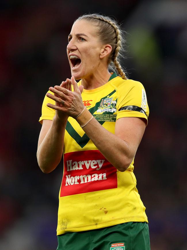 Ali Brigginshaw during the World Cup Final last year. Picture: Charlotte Tattersall/Getty Images for RLWC