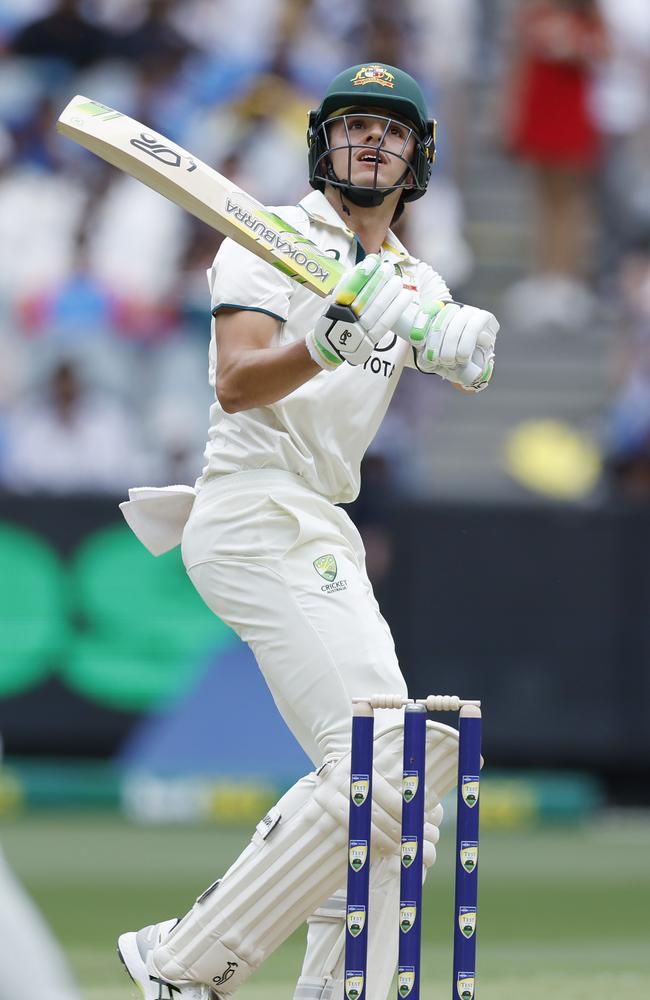 Sam Konstas flicks Jasprit Bumrah for six. Picture: Michael Klein