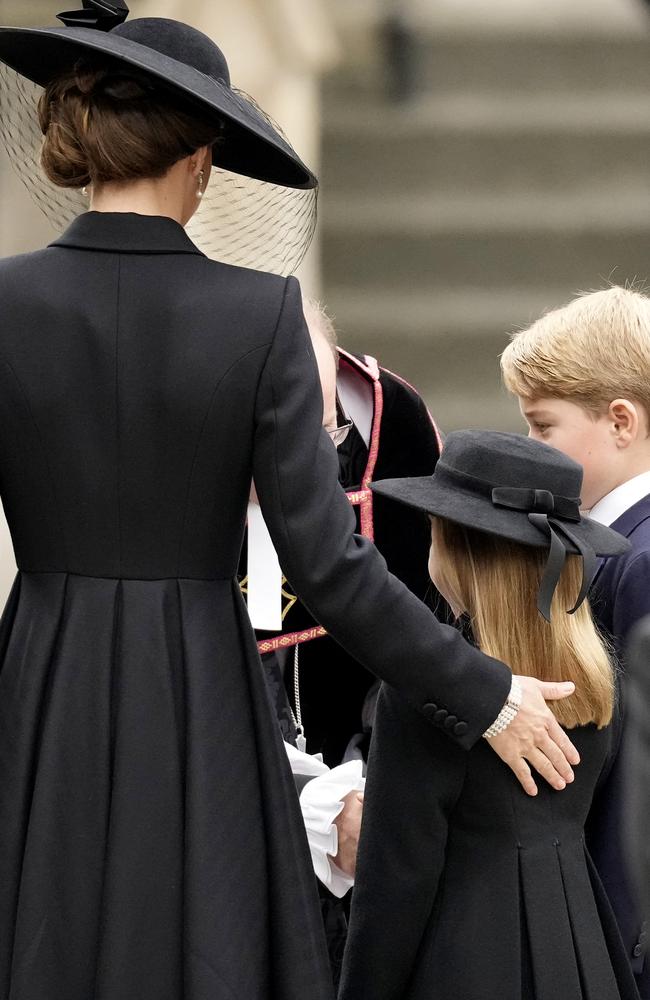 The Princess of Wales with children Princess Charlotte and Prince George arrive at Westminster Abbey. Picture: Getty Images