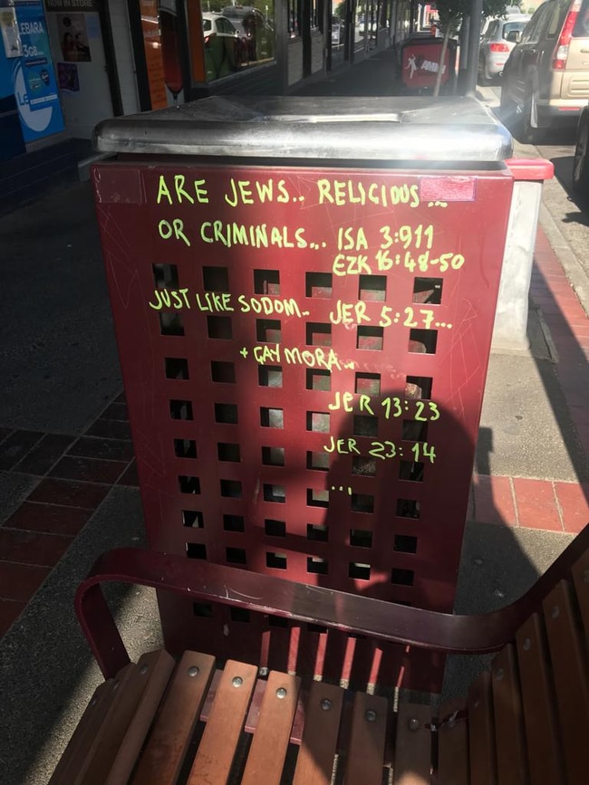 Anti-Semitic graffiti on Carlisle St, St Kilda.