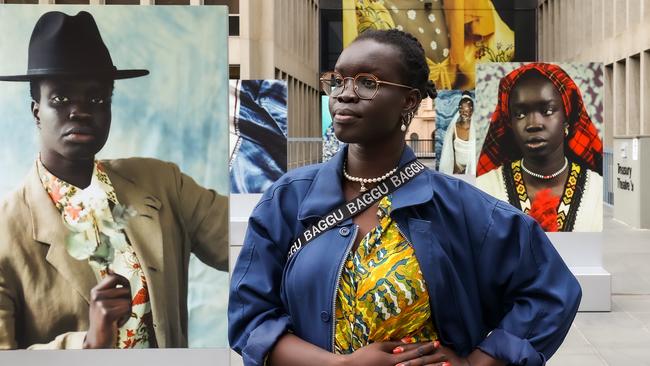 Artist Atong Atem with some of her art. Picture: Ian Currie