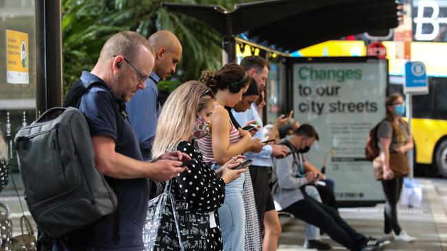 Commuters waiting for buses at Wynyard Station as the rail strike causes havoc today. Picture: NCA Newswire / Gaye Gerard