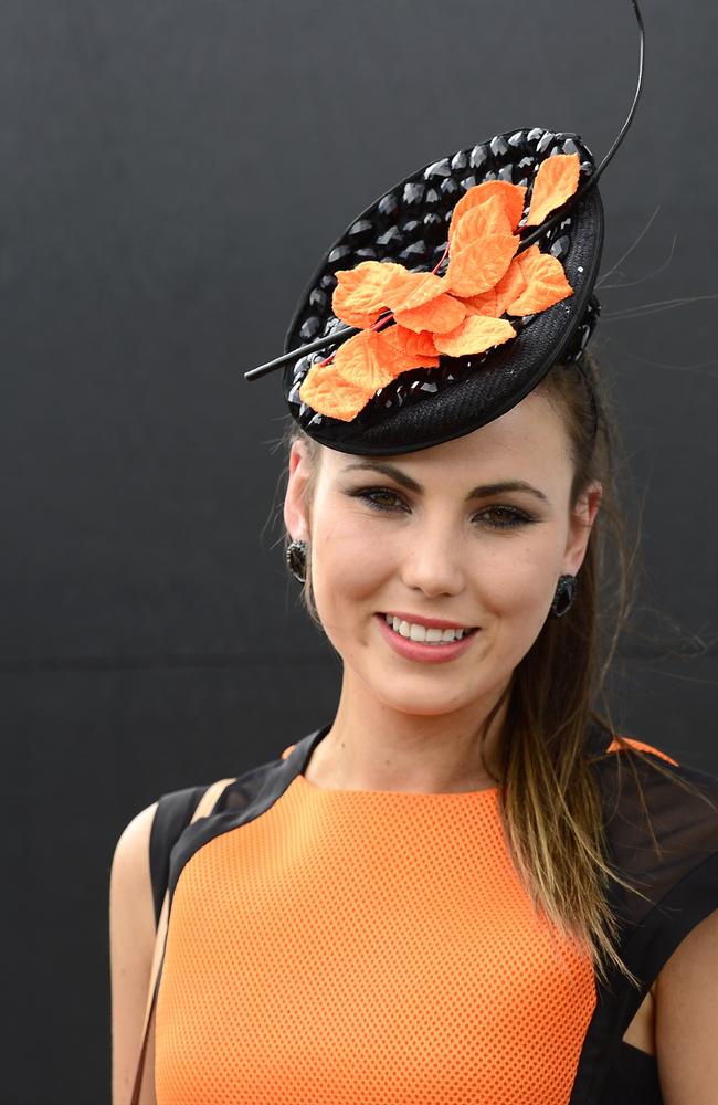 Nicole Walter all dressed up at Flemington Racecourse on Melbourne Cup Day 2014. Picture: Stephen Harman