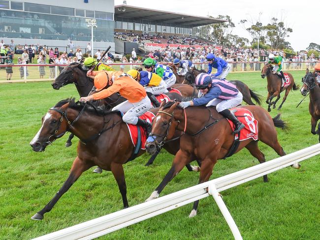 Romantic Choice ridden by Jarrod Fry wins the Canadian Club Black Pearl Stakes at Geelong Racecourse on January 04, 2025 in Geelong, Australia. (Brett Holburt/Racing Photos via Getty Images)