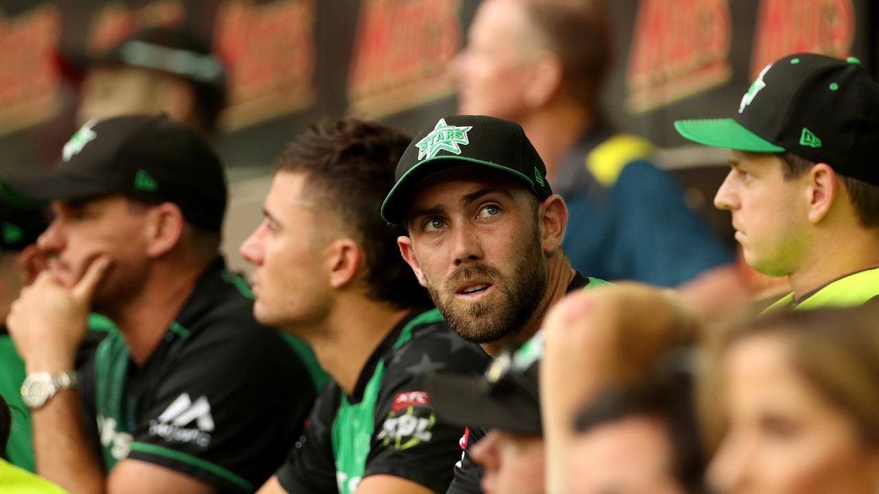 Stars captain Glenn Maxwell looks to the scoreboard after his dismissal.