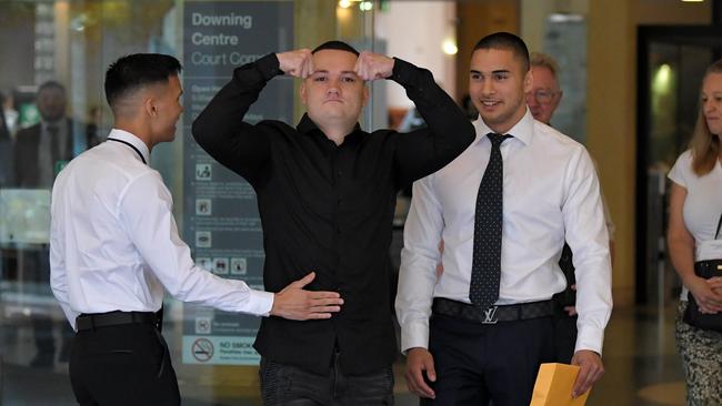 Sean Lim (20), Ammon Kingi (21) and Liam Vasin Dilworth (20) leave Downing Centre Local Court.