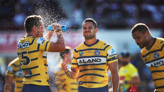 Parramatta's Jarryd Hayne looks on after another Manly try. Picture: Phil Hillyard