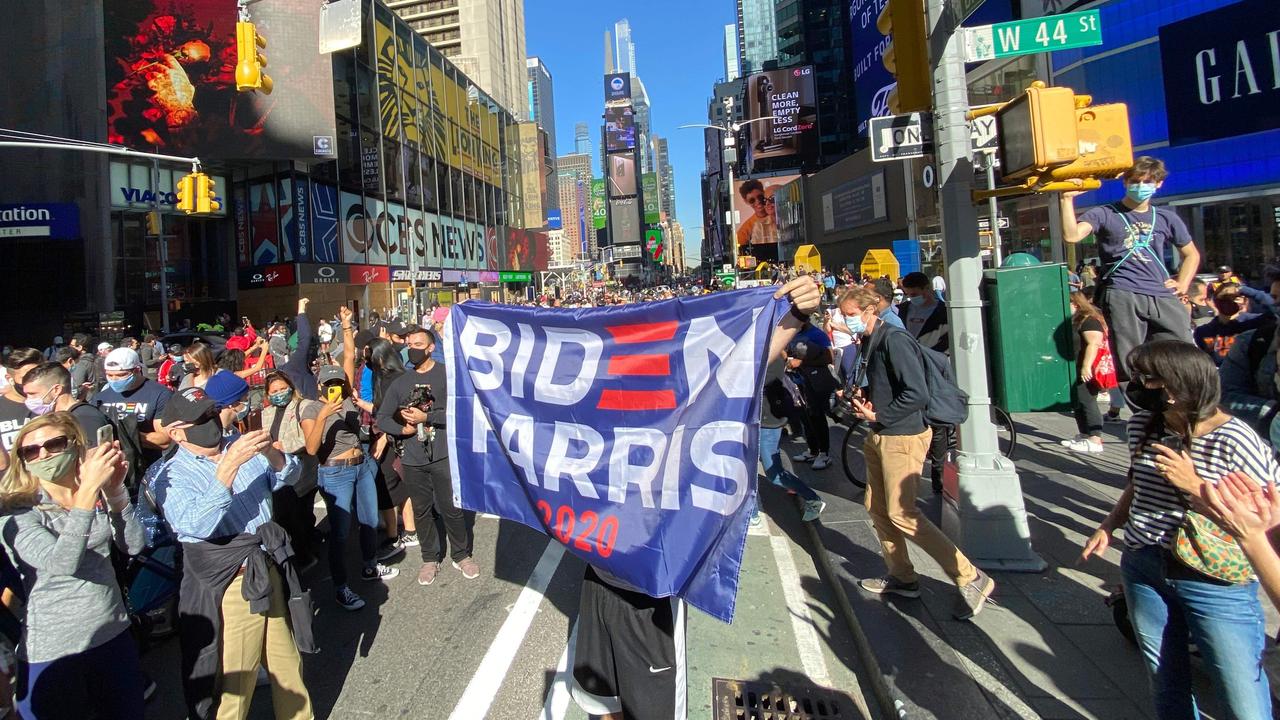 There are wild scenes in the US over Joe Biden’s election victory. Picture: Kena Betancur / AFP