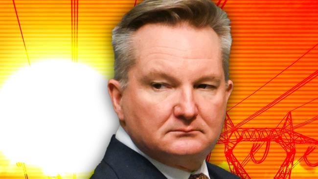 29 November 2024;  A photo comp of Chris Bowen with electricity lines and heat wave. Collage. Sources: supplied. Ratio 4:3.