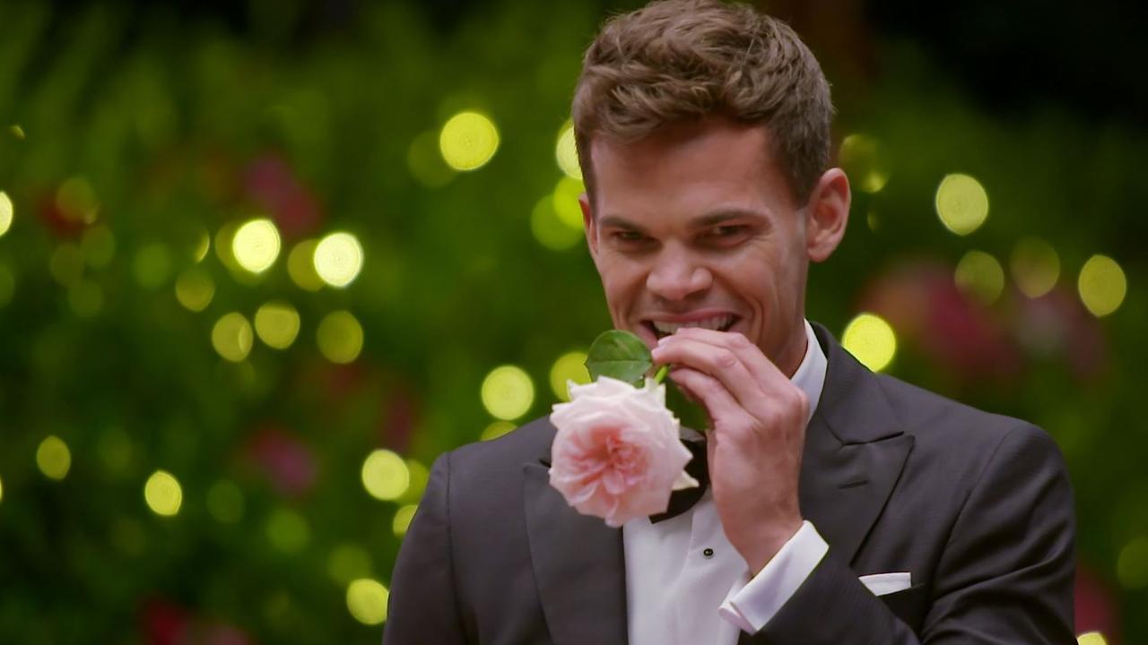 Jimmy was full of confidence that Ashleigh would successfully whip the rose out of his mouth. Picture: Channel 10