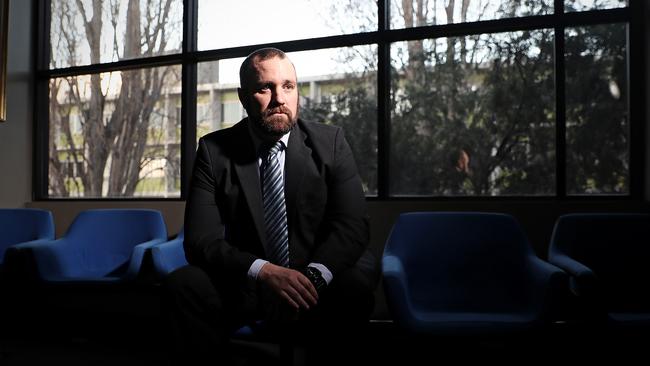 Australian Federal Police's Detective Sergeant Aaron Hardcastle at UTAS to give a talk on cyber safety. Picture: LUKE BOWDEN