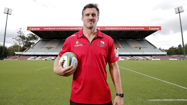 Reds lock Kane Douglas posing at Ballymore.