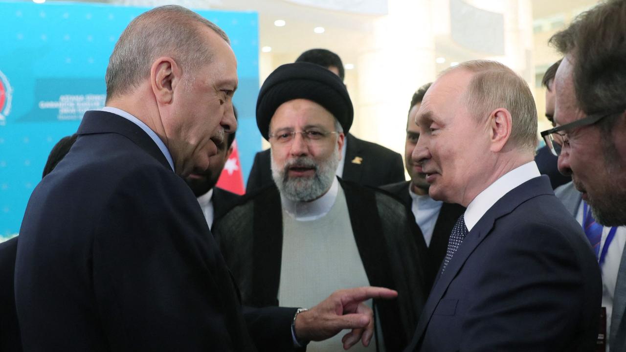 The three leaders – Turkey’s Recep Tayyip Erdogan, Iran’s Ebrahim Raisi and Russia’s Vladimir Putin – met in Tehran. Picture: Mustafa Kamaci/Turkish Presidential Press Service/AFP