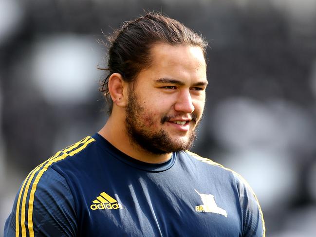 Tyrel Lomax of the Highlanders at Forsyth Barr Stadium in Dunedin.