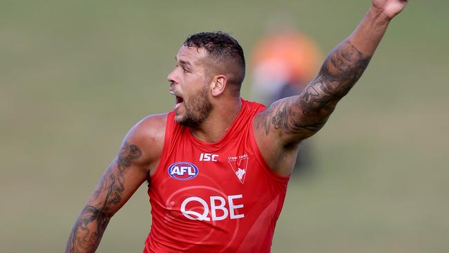 Lance Franklin calls for the ball during the practice match against the Giants. Picture: Jonathan Ng