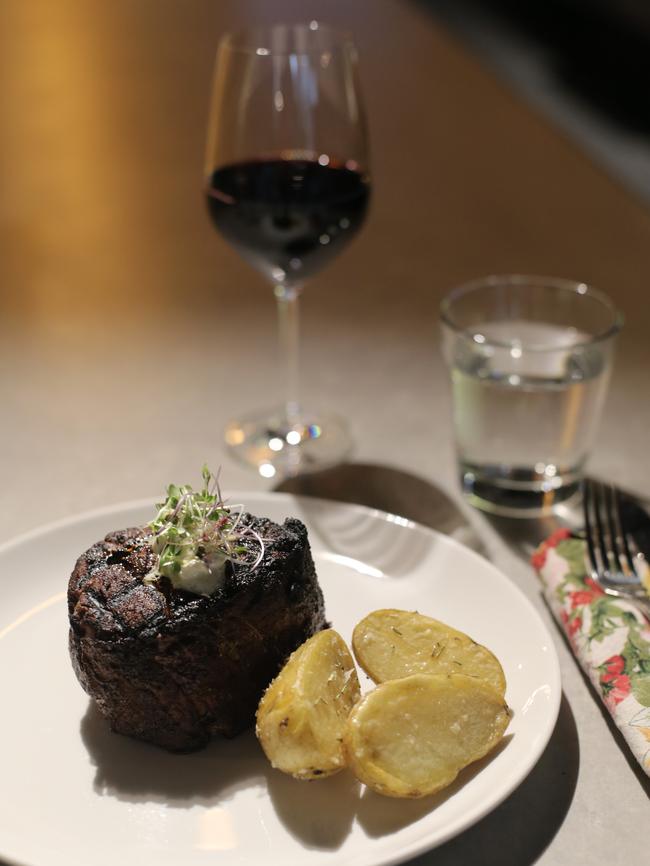 “The Cox” 450g eye fillet, rubbed in an unique coffee spice and served with shallot butter with duck fat roasted potatoes, rosemary salt and garlic.