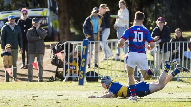 Richard Dean gets a try for Grammar in O'Callaghan Cup. Picture: Kevin Farmer