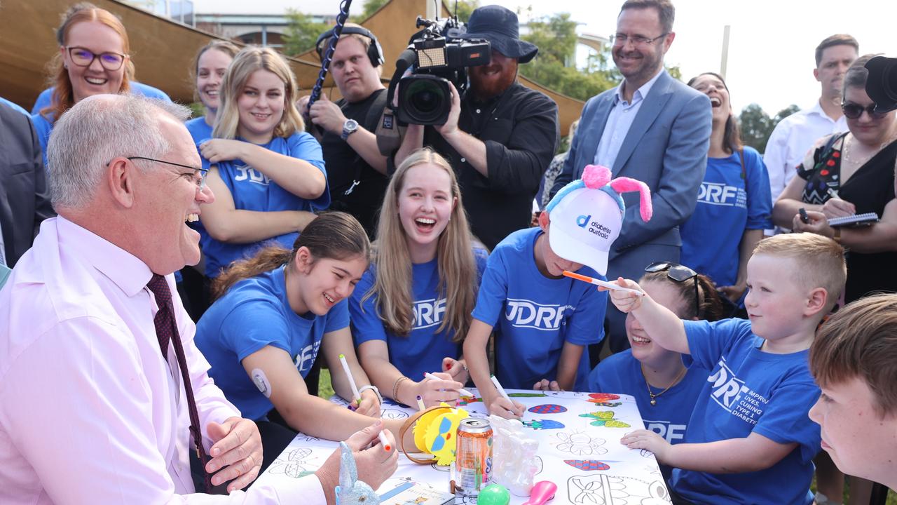 Kieran Delaney, 5, who told Prime Minister Scott Morrison he is backing him at Westmead Childrens Hospital in the electorate of Parramatta. Picture: Jason Edwards