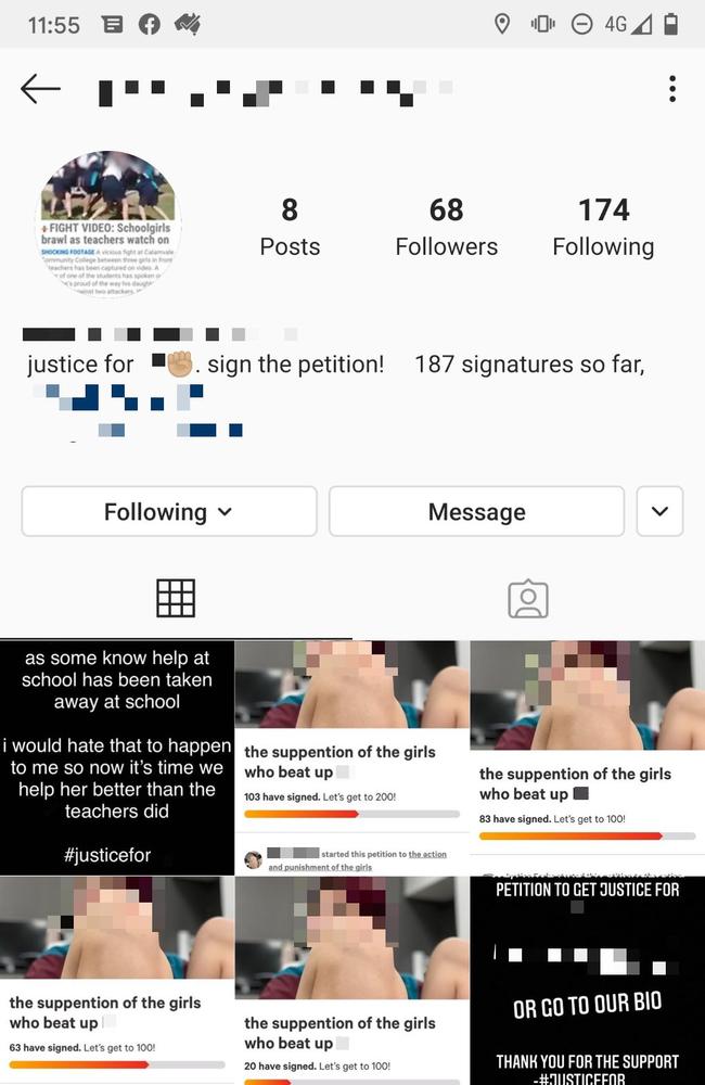 An Instagram page set up in support of the Year 7 victim of last Tuesday's brawl at Calamvale Community College. Picture: Instagram