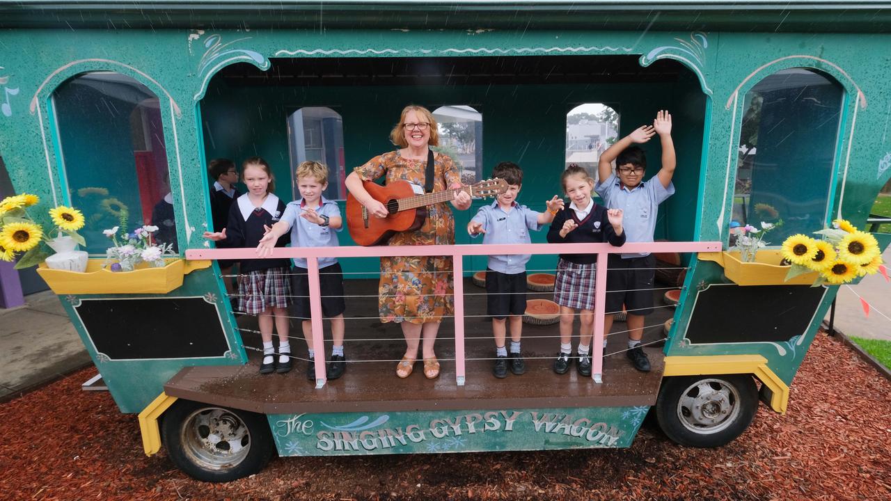 Judy Sobey, pictured with students in 2021, is the primary principal of Geelong Baptist College. Picture: Mark Wilson