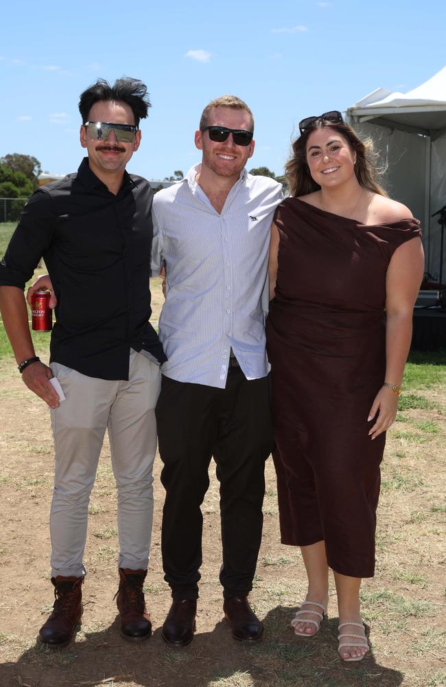 MELBOURNE, AUSTRALIA – DECEMBER 8 2024 Ali, Charles and Zac attend the Werribee Cup in Werribee on December 8th, 2024. Picture: Brendan Beckett