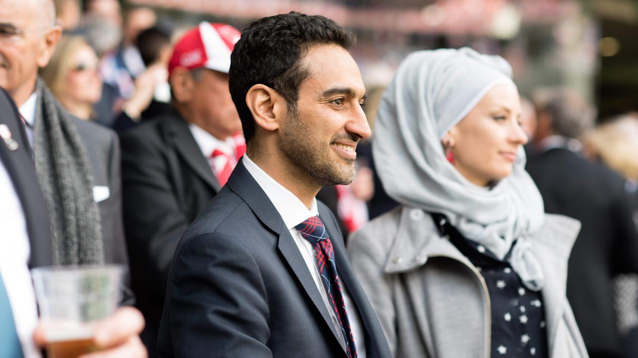 Waleed Aly and his wife Susan Carland at the 2016 AFL Grand Final at the MCG. Picture: AFL Media