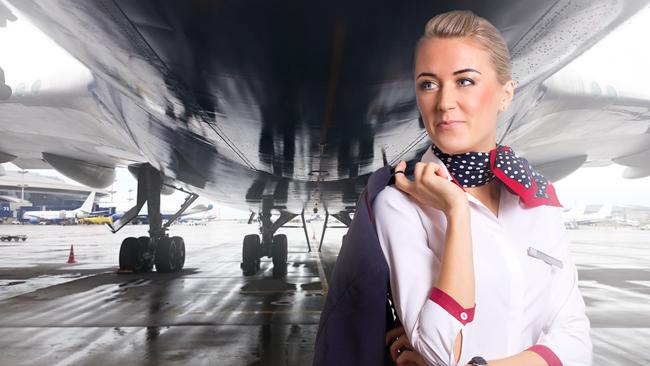 Attractive flight attendant near airplane in airport. Picture: istockDoc Holiday pointer, Escape