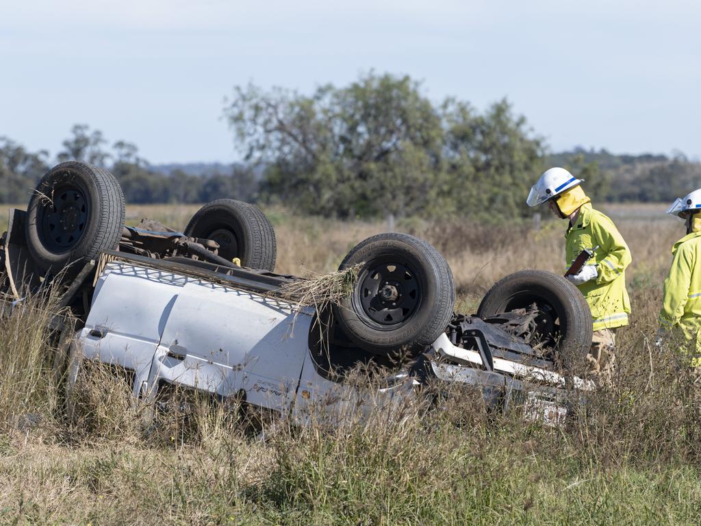 Emergency services at the scene of a fatal crash on Kingsthorpe-Silverleigh Rd, Silverleigh, Sunday, June 9, 2024. Picture: Kevin Farmer