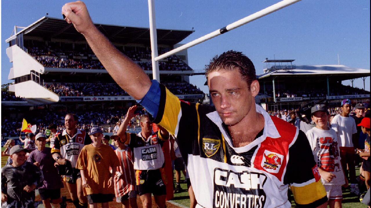 Geyer acknowledges crowd support after beating St George Dragons at the WACA. Picture: Ken Matts