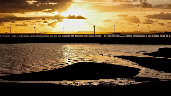 Wynnum Pier, Brisbane, at sunrise. Taken with Panasonic's Lumix S1H camera. Picture: Neale Maynard