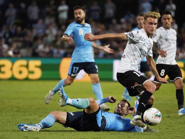 Melbourne City’s Nathaniel Atkinson is preparing for another battle with Sydney FC. Picture: AAP Image/Mark Evans