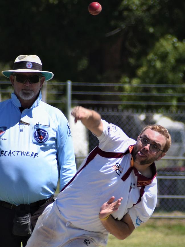 Andy Kinnane bowls for Clarence River in the North Coast Premier League One-Day clash against Harwood at McKittrick Park on Sunday, 15th November, 2020. Photo Bill North