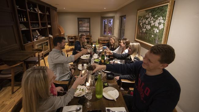 A group of friends dine at Yama Gardens in Darlinghurst on May 15. Picture: Getty