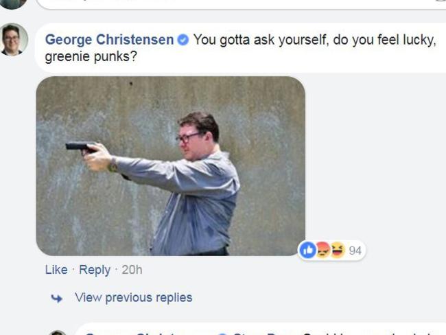 Grab from George Christensen MP's Facebook page of him shooting with comments.