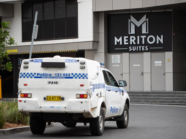 Police vehicle pictured at The Meriton Suites in Parramatta on 19th December 2020, the location of a fatal stabbing overnight. (Pictures by Julian Andrews).