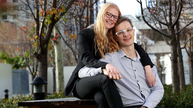 Wojciech Adamczyk with his partner Leah Roberts in Perth. Picture: Colin Murty