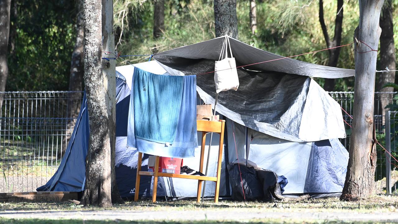 Tent cities have popped up right across Brisbane. Picture: John Gass